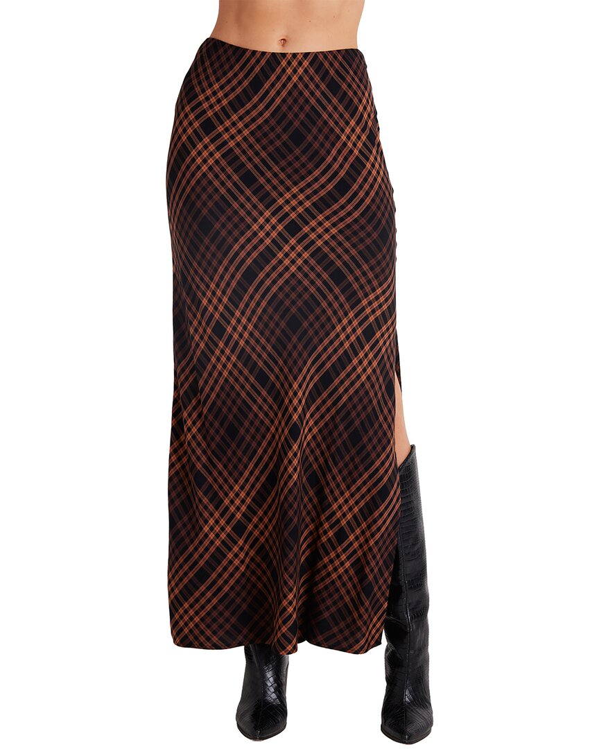Bella Dahl Side Slit Bias Maxi Skirt In Autumn Ember Plaid In Brown