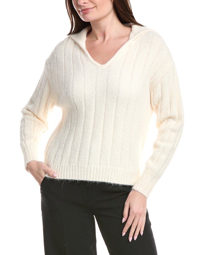 Kenneth Cole Polo Collar Wide Rib Sweter In Neutral