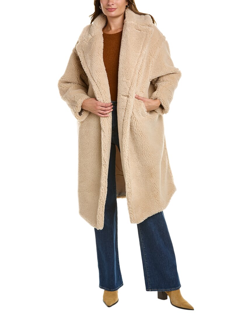 La Fiorentina Long Wool-blend Teddy Coat In Neutral