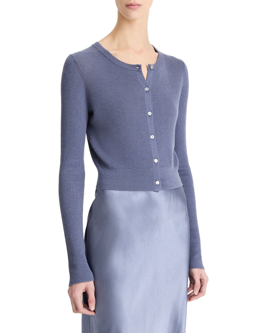 Vince Slim Rib Shell Button Cashmere & Silk-blend Cardigan In Gray