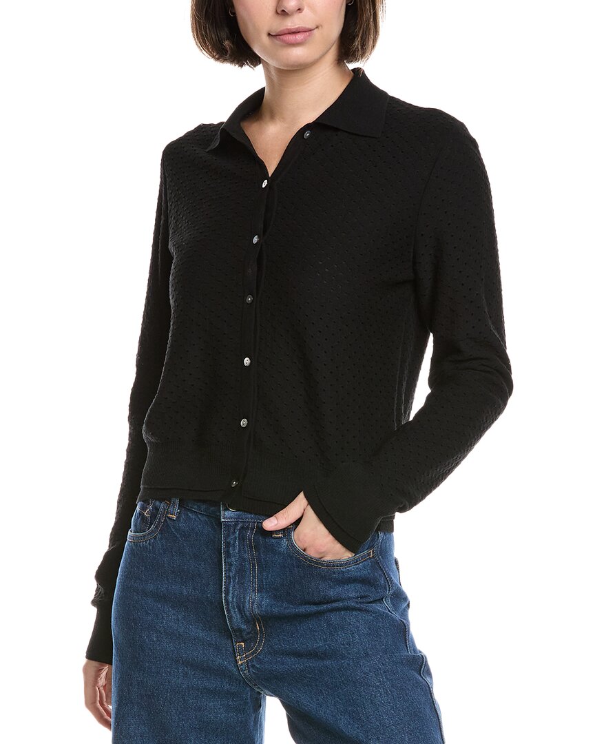 Vince Double Layer Mesh Cardigan In Black