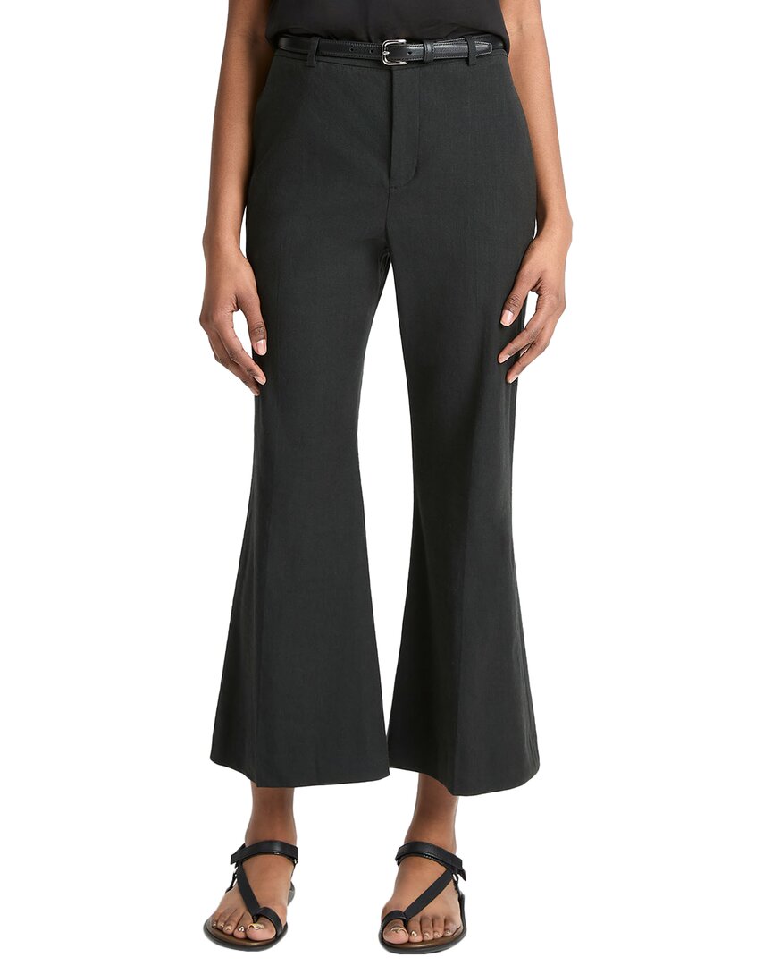 Vince Mid Rise Cropped Linen-blend Flare Trouser In Black