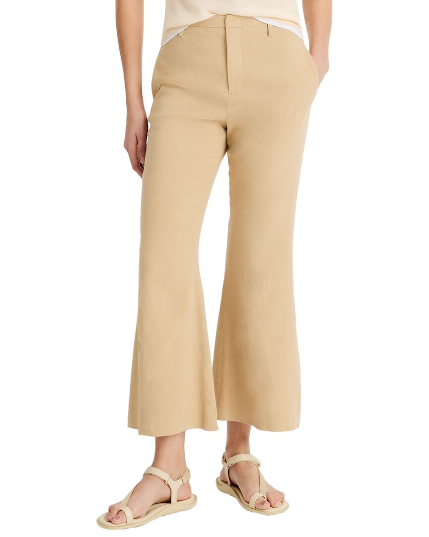 Vince Mid Rise Cropped Linen-blend Flare Trouser In Brown