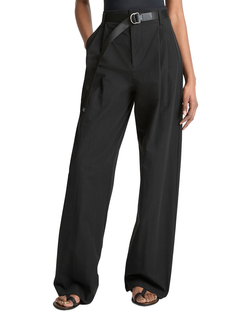Vince Pleated High Waist Wide Leg Cotton Blend Pants In Black