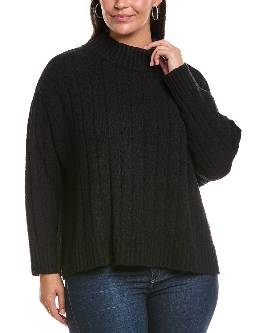 Eileen Fisher Cotton Fluff Rib Turtleneck Top In Black