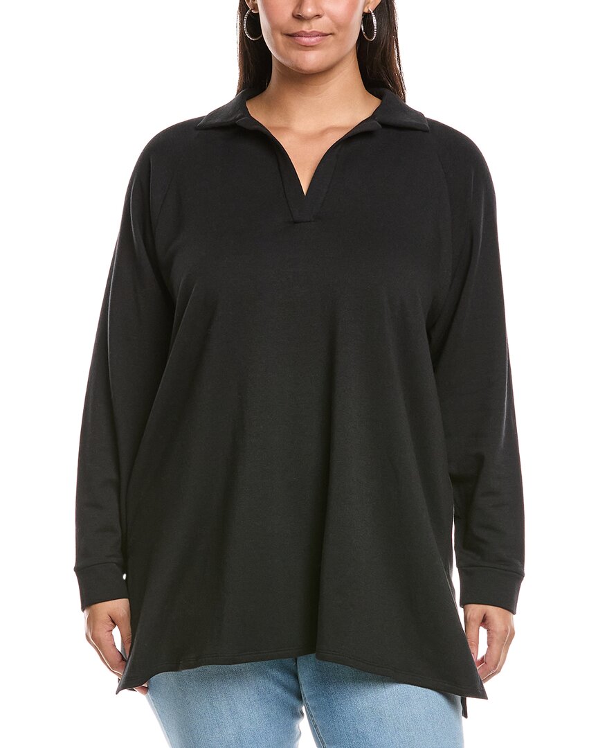 Eileen Fisher Plus Stand Collar Silk Tunic In Black