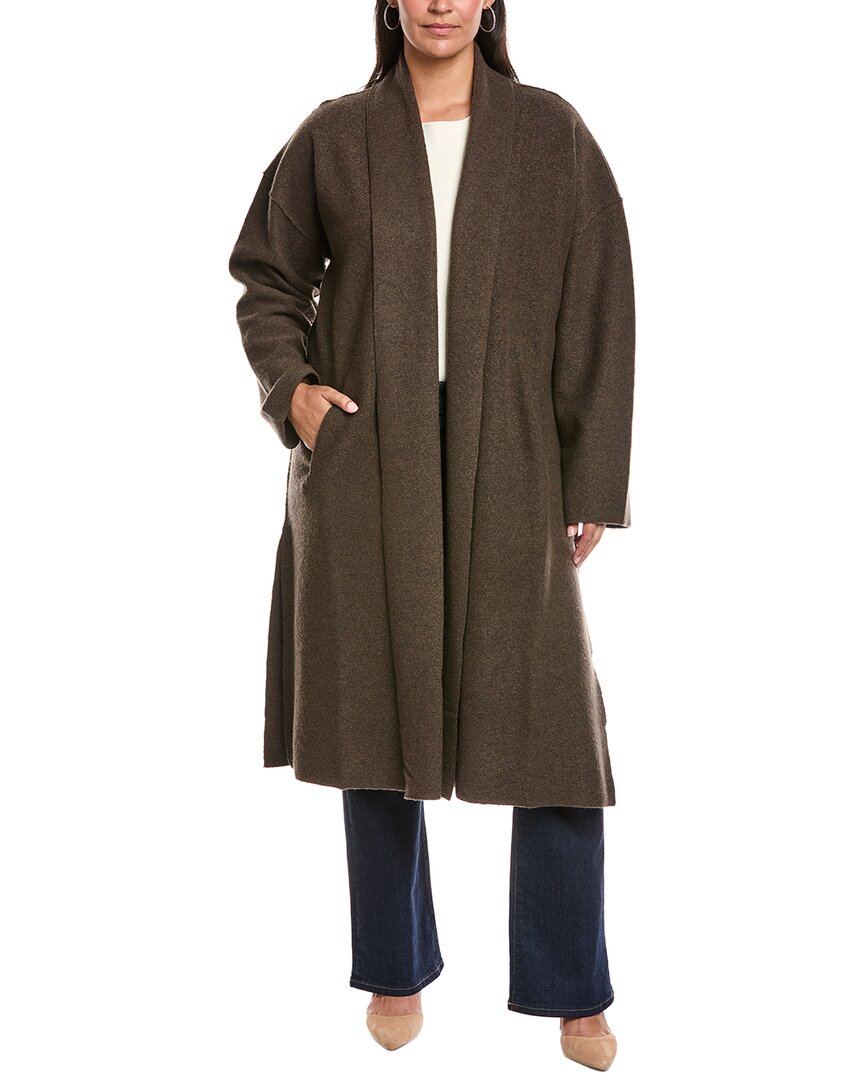 Eileen Fisher High Collar Wool Felted Coat In Brown