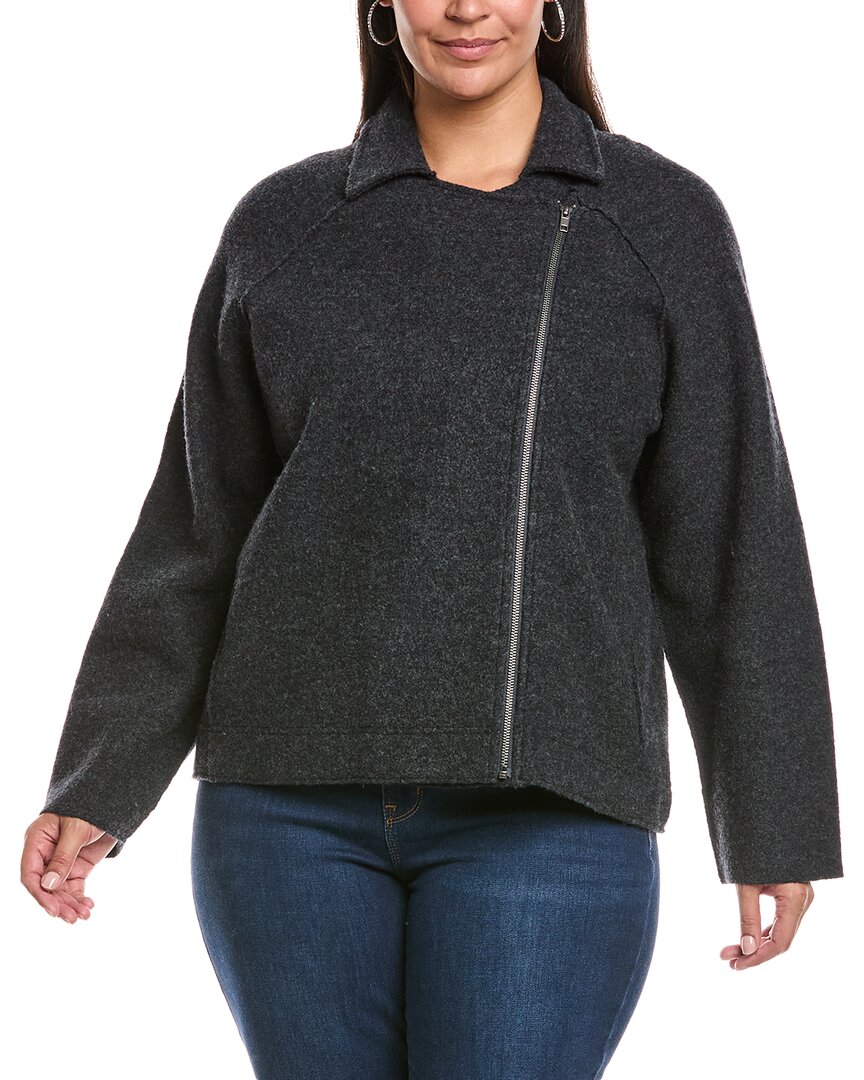 Eileen Fisher Plus Wool Moto Jacket In Black