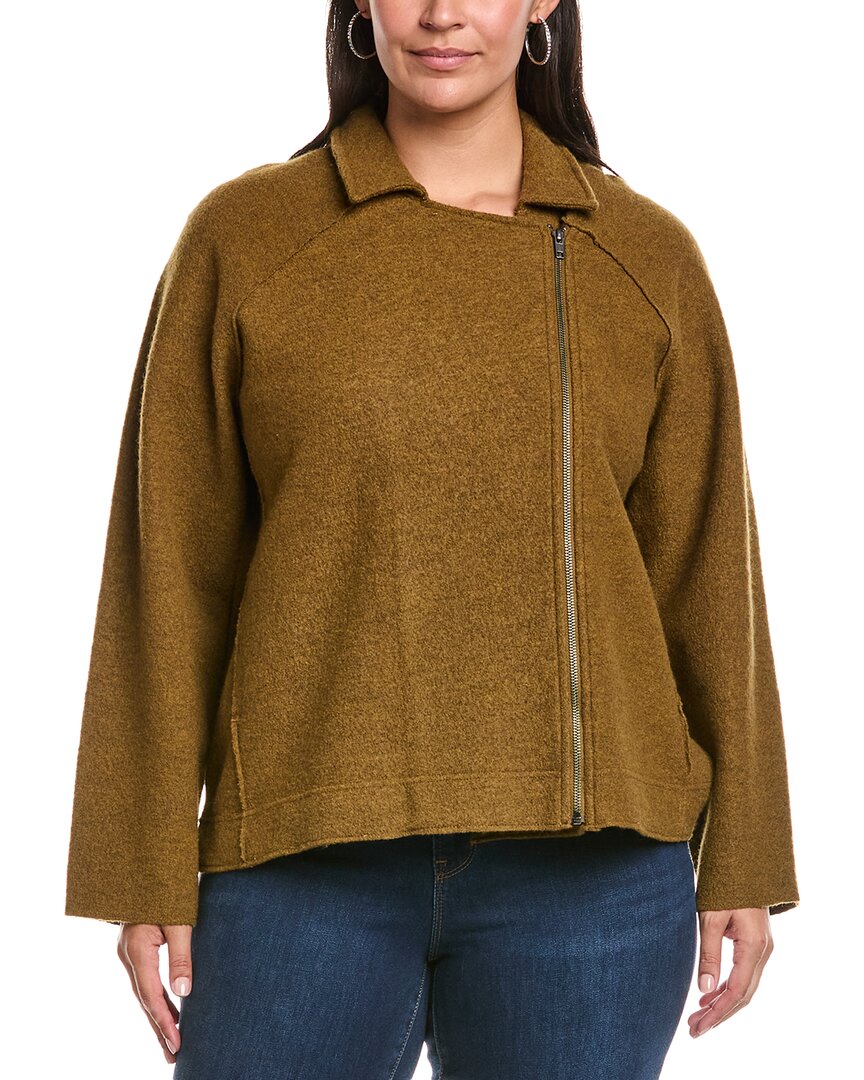 Eileen Fisher Plus Wool Moto Jacket In Brown