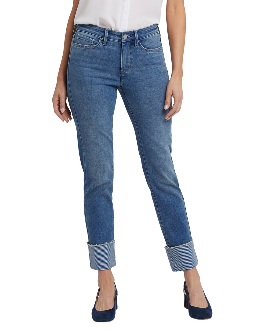 Nydj Sheri High Waist Stripe Cuff Slim Ankle Jeans In Blue
