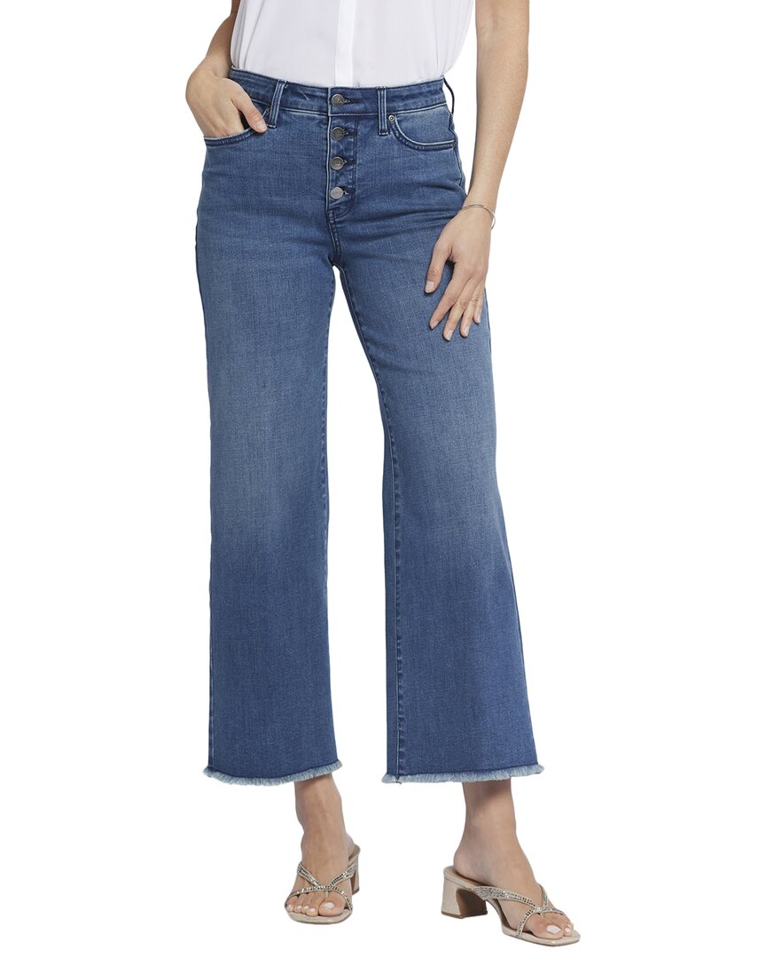 Nydj Teresa Exposed Button Frayed Ankle Wide Leg Jeans In Blue