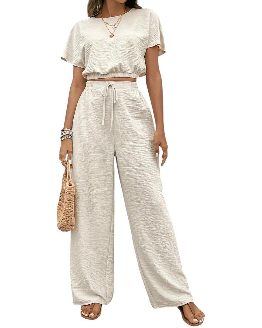 Lily Kim 2pc Blouse & Pant Set In White
