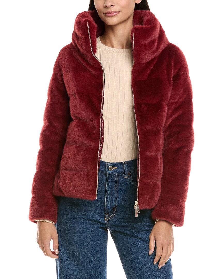 Herno Plush Bordeaux Synthetic Fur Jacket With High Collar In Red
