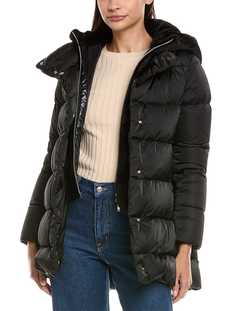 Herno Velvet Puffer Down Coat In Blue