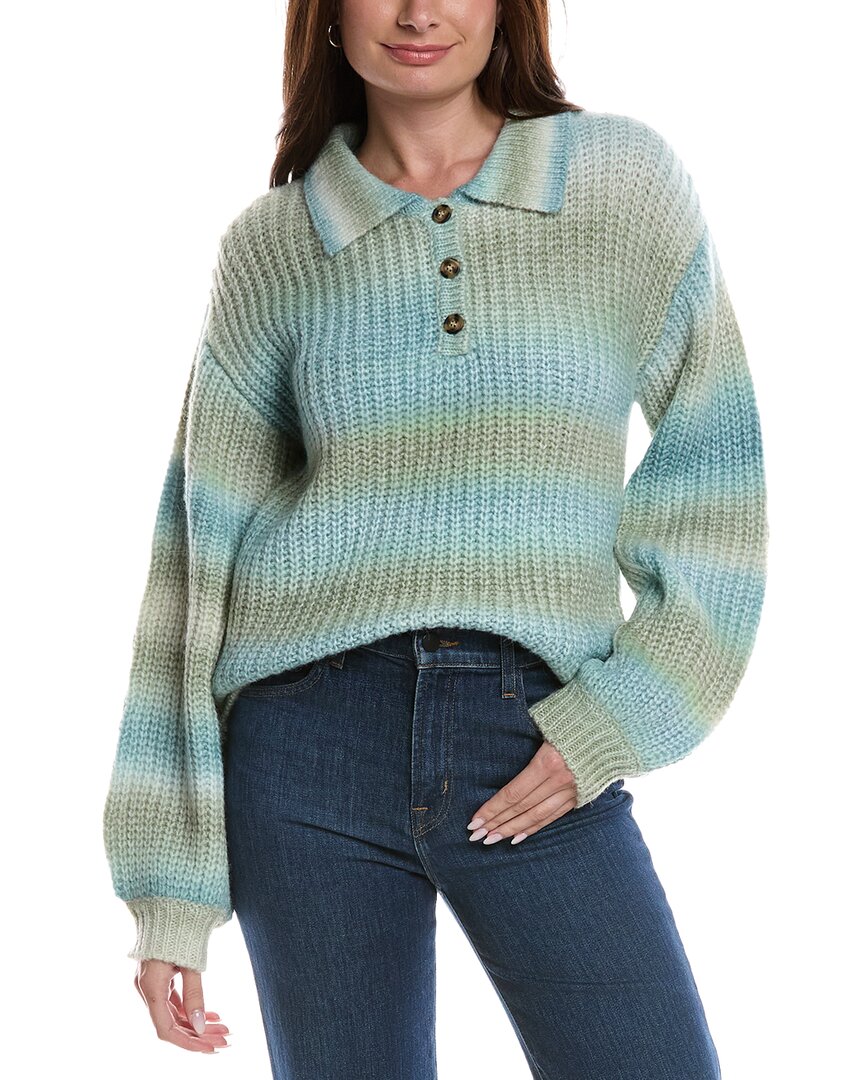 Theo And Spence Cozy Space-dye Henley Sweater In Blue