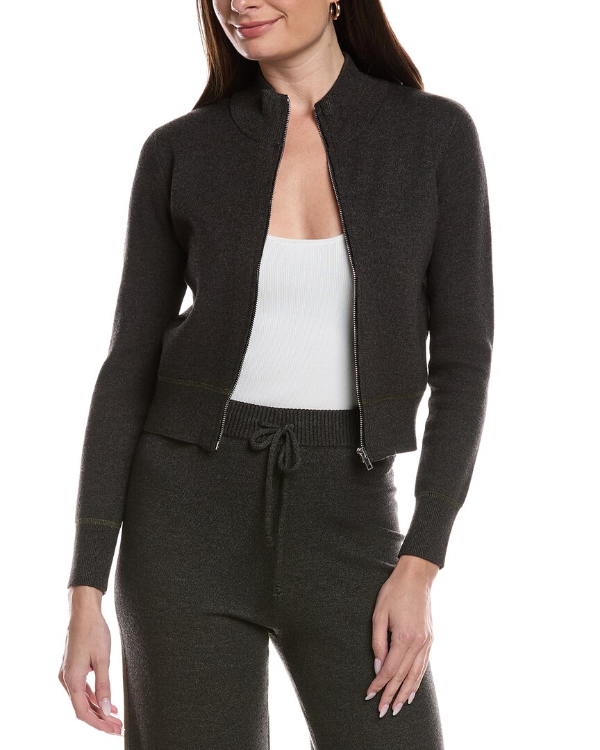 Theo And Spence Mock Neck Full Zip Sweater In Gray