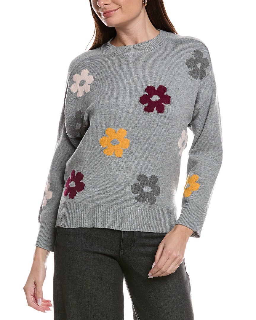 Theo And Spence Intarsia Daisy Sweater In Gray
