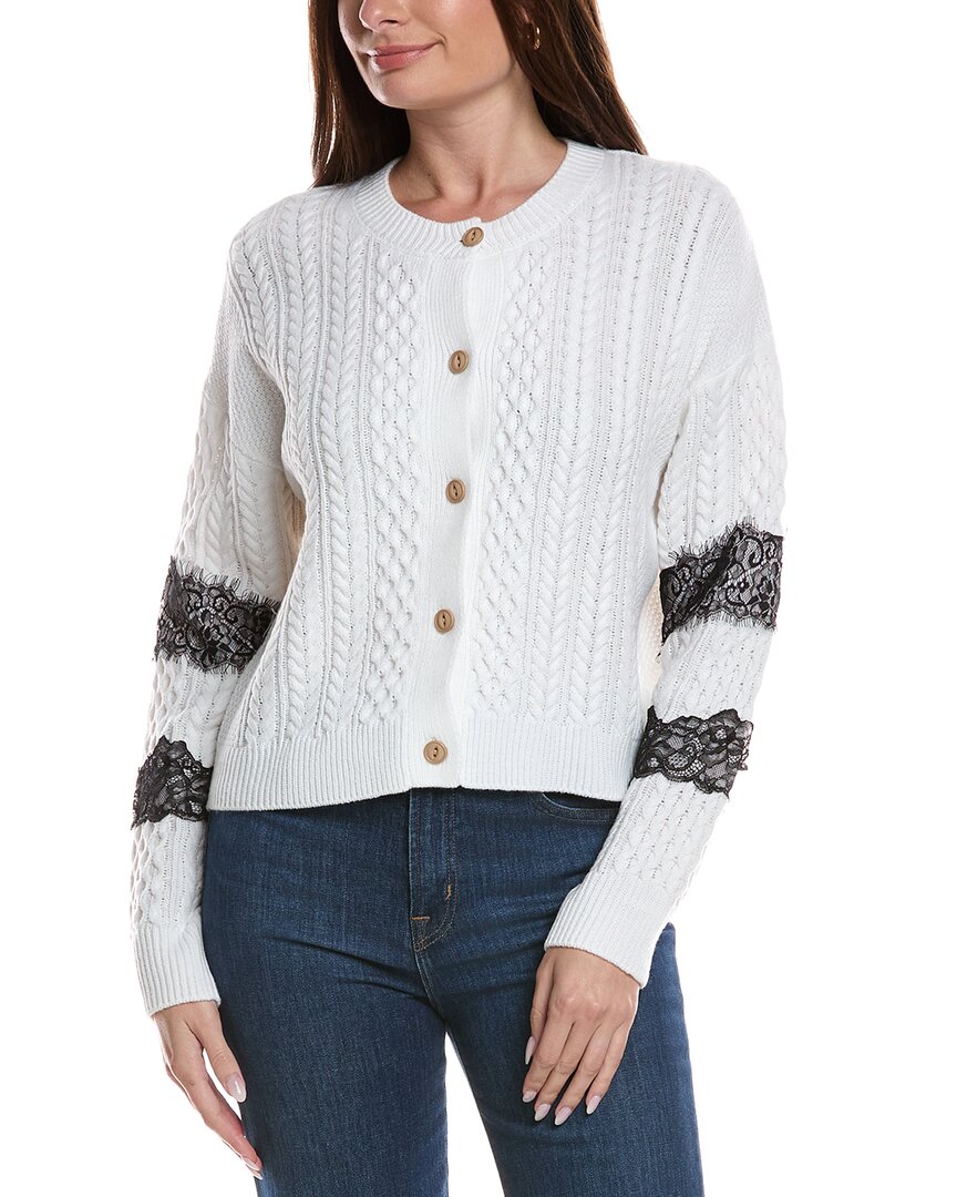 Theo And Spence Lace Detail Cable Knit Cardigan In White