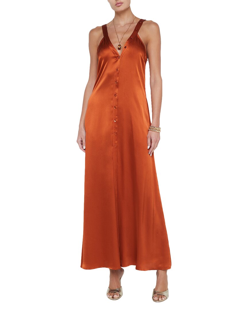 L Agence L'agence Kellen Button Front Silk Dress In Brown