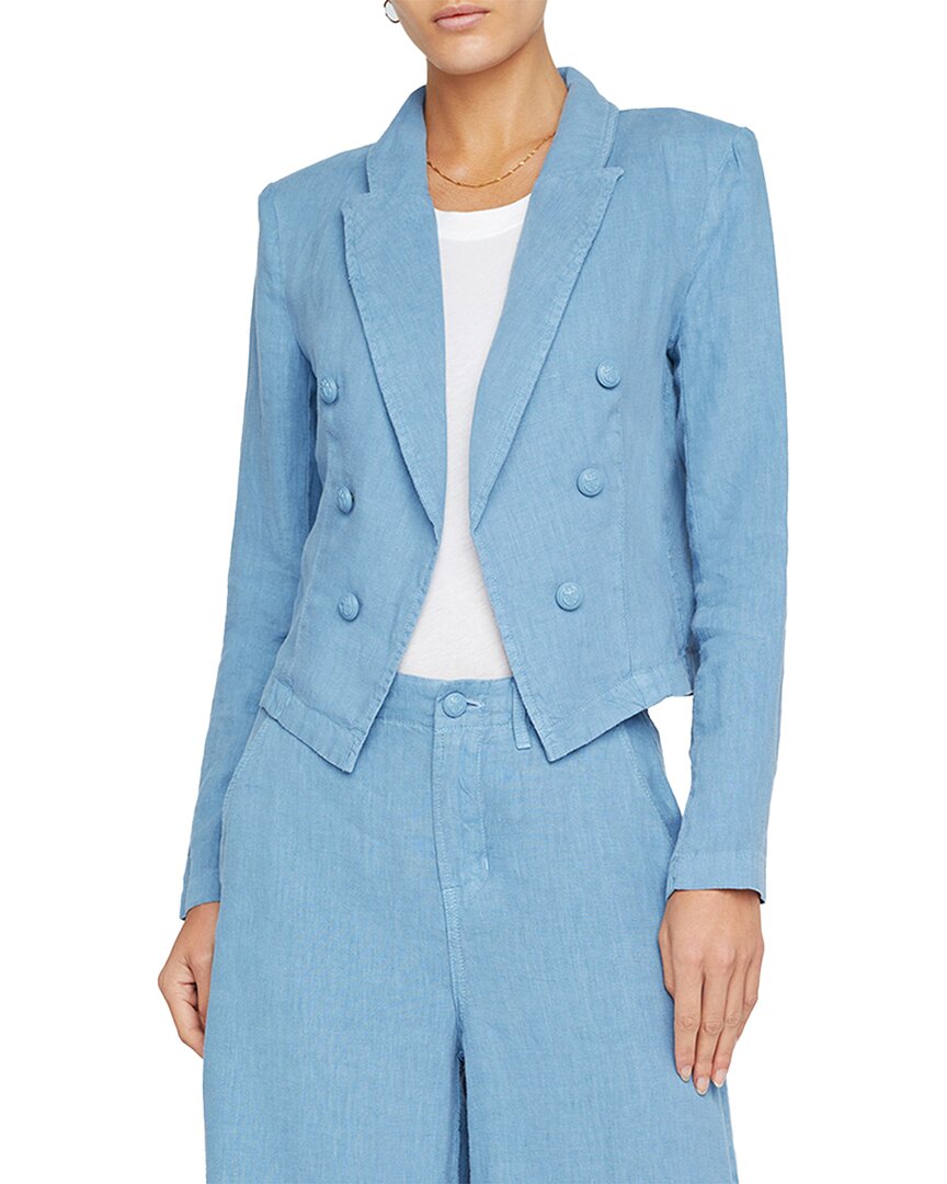 L Agence L'agence Wayne Crop Double Breast Linen Jacket In Blue