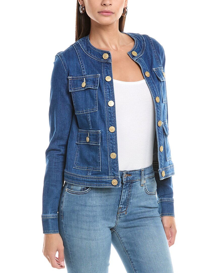 L'agence Yari Faded Collarless Denim Jacket In Blue