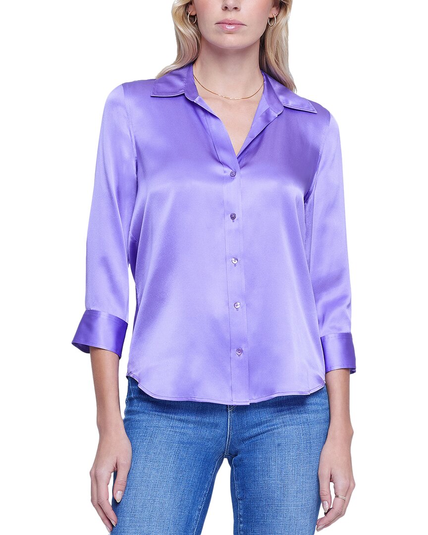 L Agence L'agence Dani 3/4 Sleeve Silk Blouse In Purple