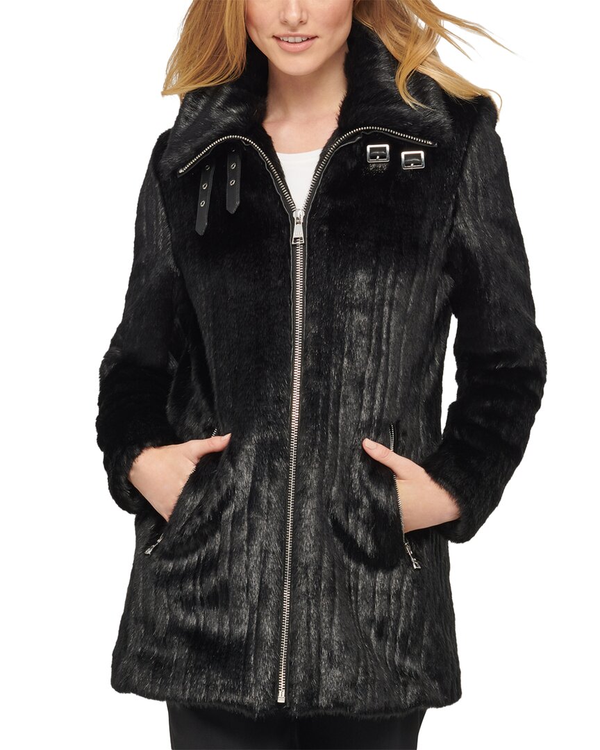 Karl Lagerfeld Stripe Zip Front Coat In Black