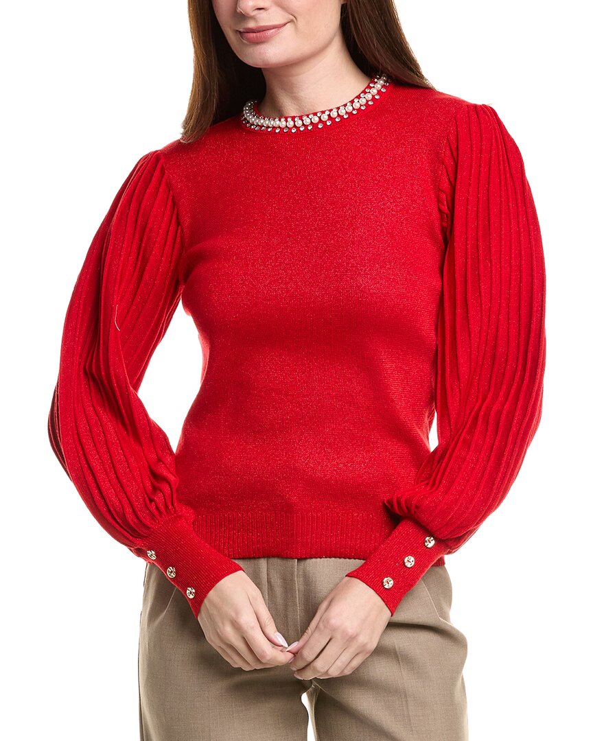 Nanette Lepore Nanette  Ribbed Pullover Sweater In Red