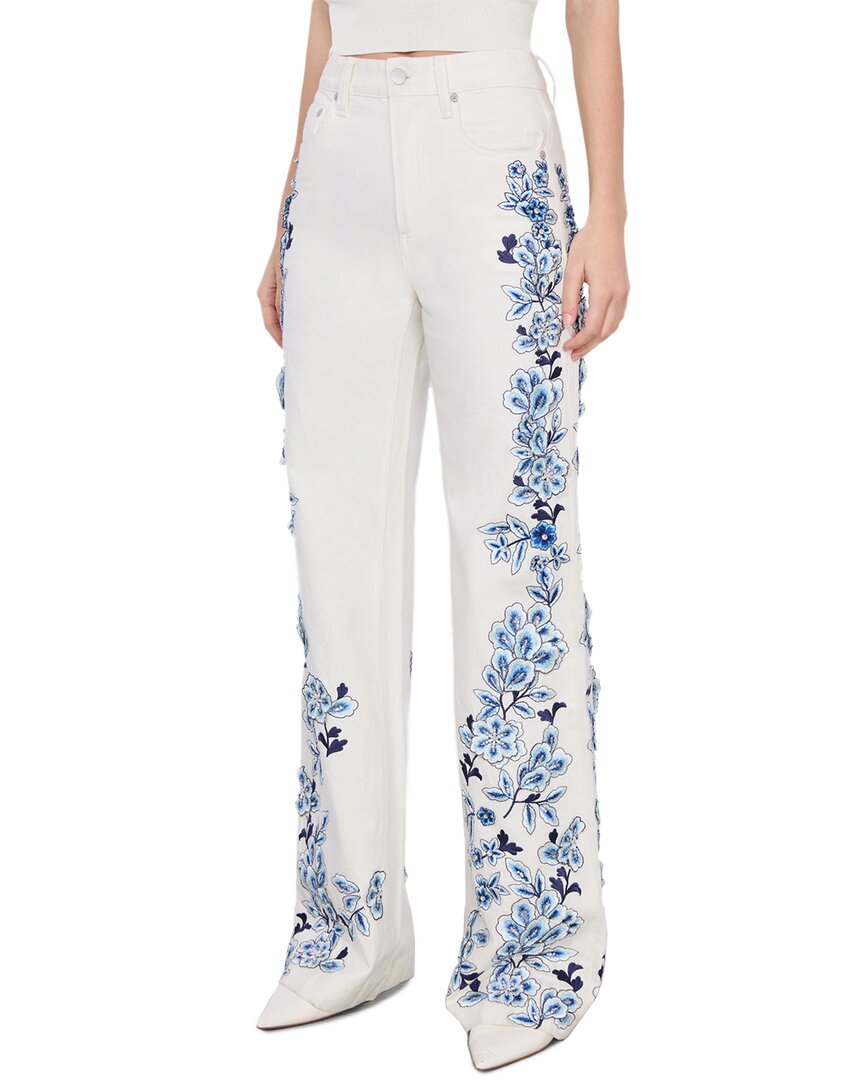 Alice And Olivia Weezy Floral Embroidered Pants In White