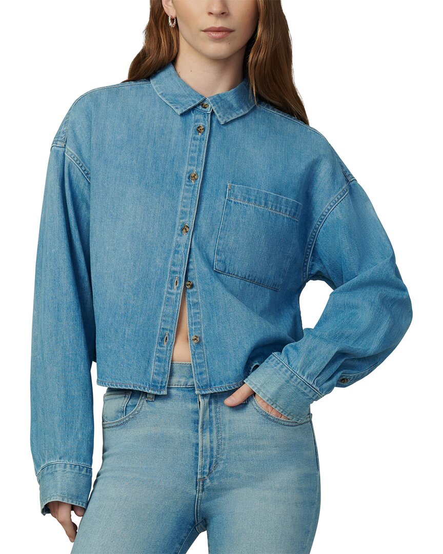 Joe's Jeans The Cropped Boyfriend Linen-blend Shirt In Blue