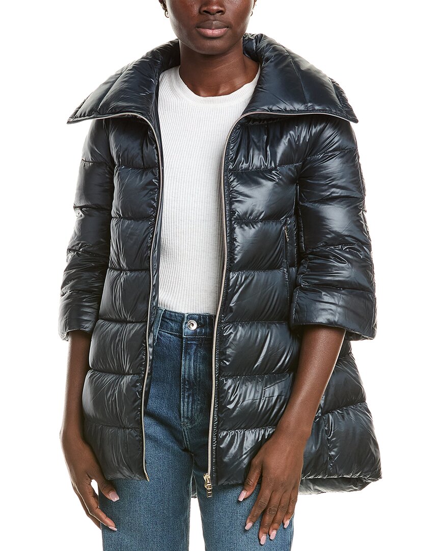 Herno Women Blue Ultralight Nylon And Lady Alternative Fur A-shape In Black