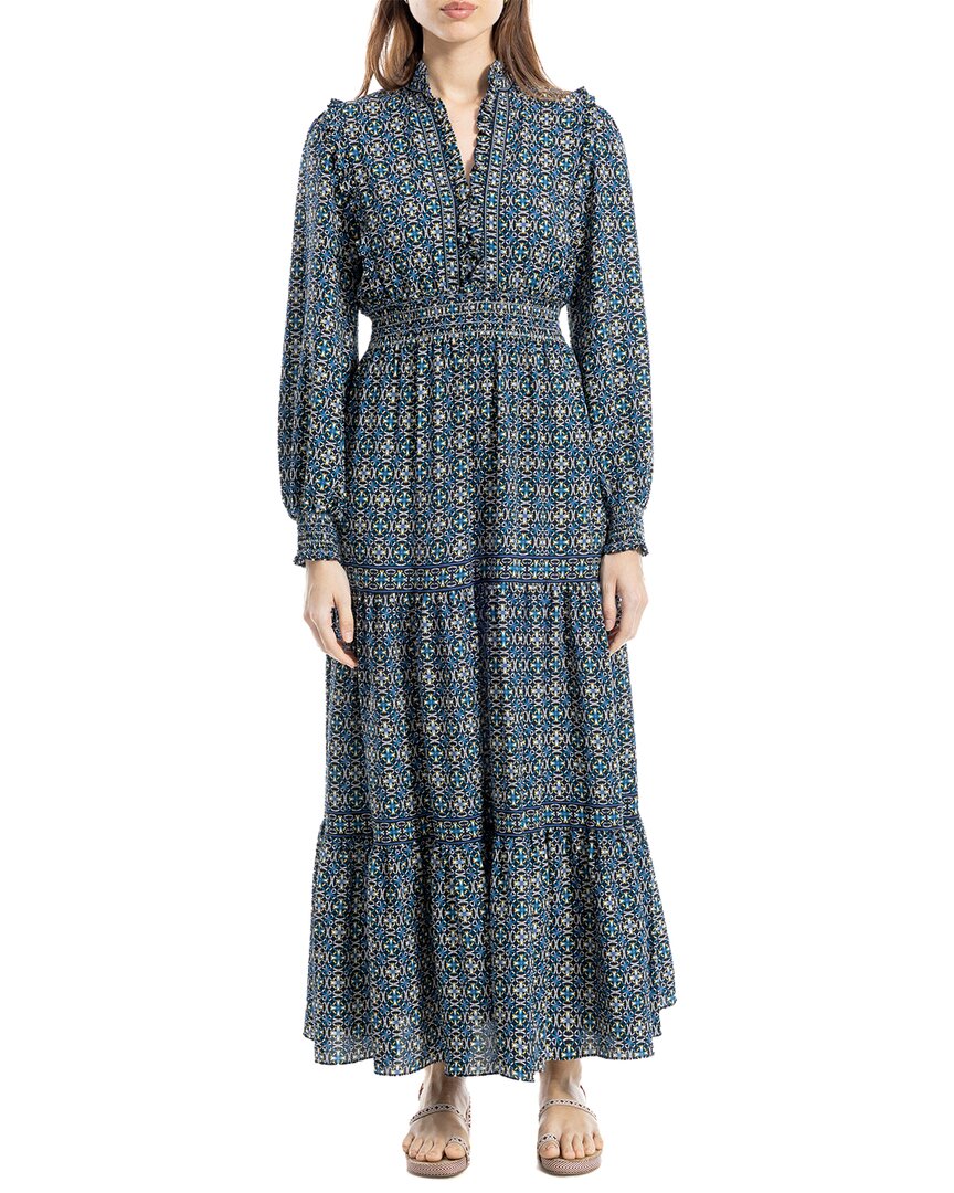 Max Studio Tiered Long Sleeve Maxi Dress In Blue