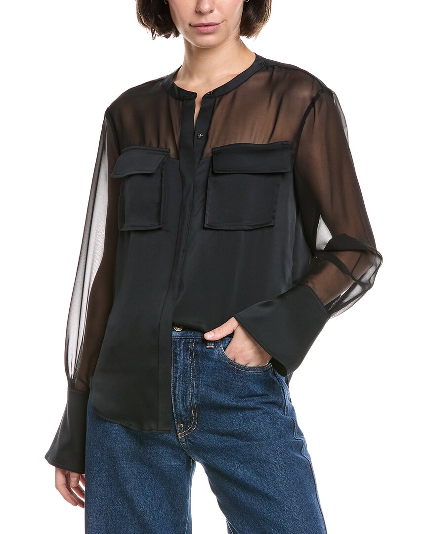 Ramy Brook Tia Mixed Media Button-up Shirt In Black
