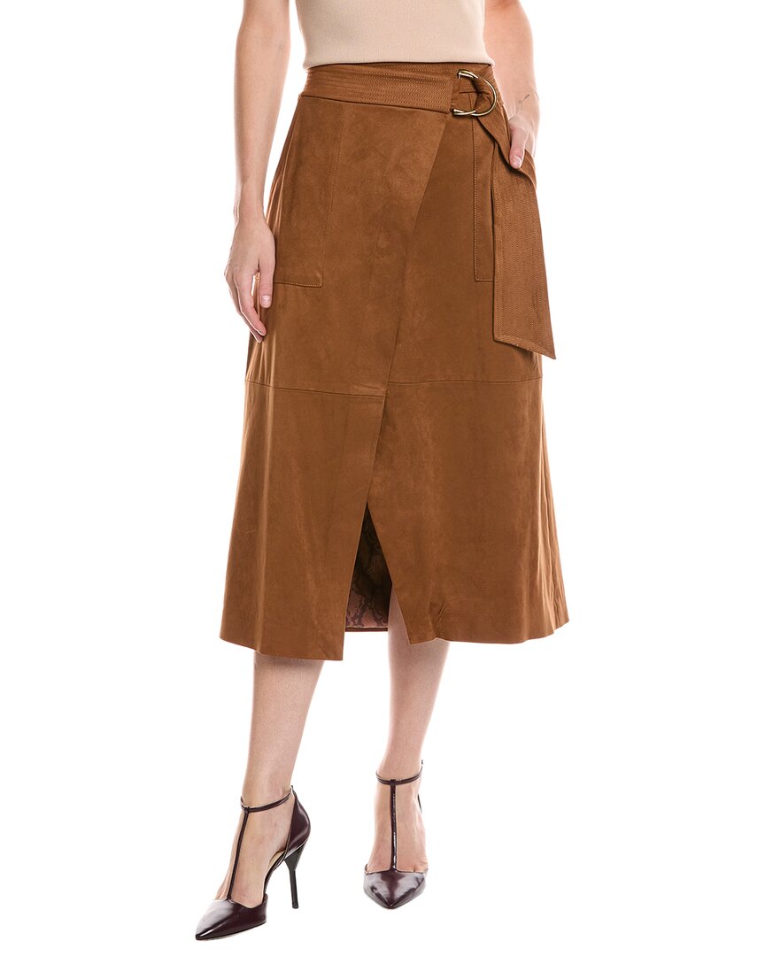 Ramy Brook Delphia Faux Suede Wrap Skirt In Brown