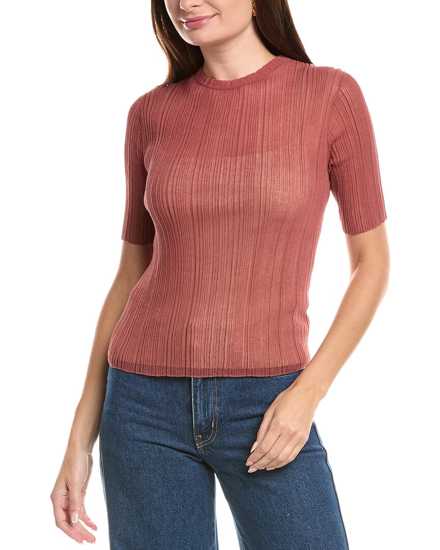 Vince Double Layer Rib Elbow-sleeve Sweater In Pink