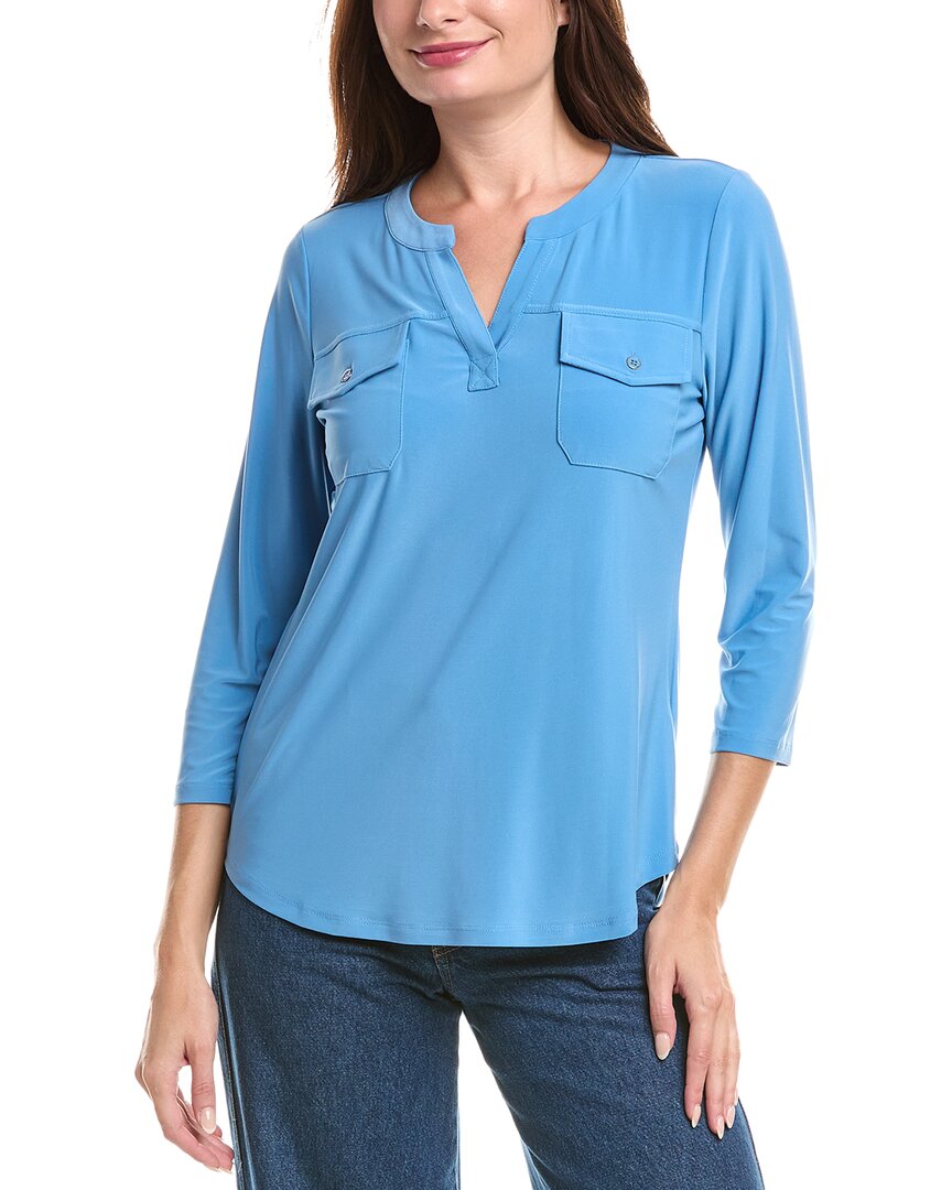 Jones New York Patch Pocket Crepe Popover Top In Blue