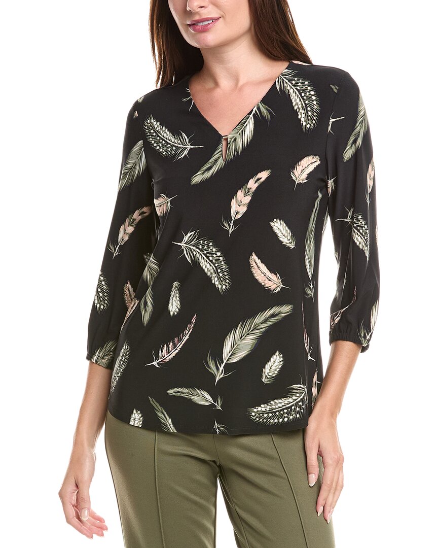 Jones New York Feather Print Knit Top In Black