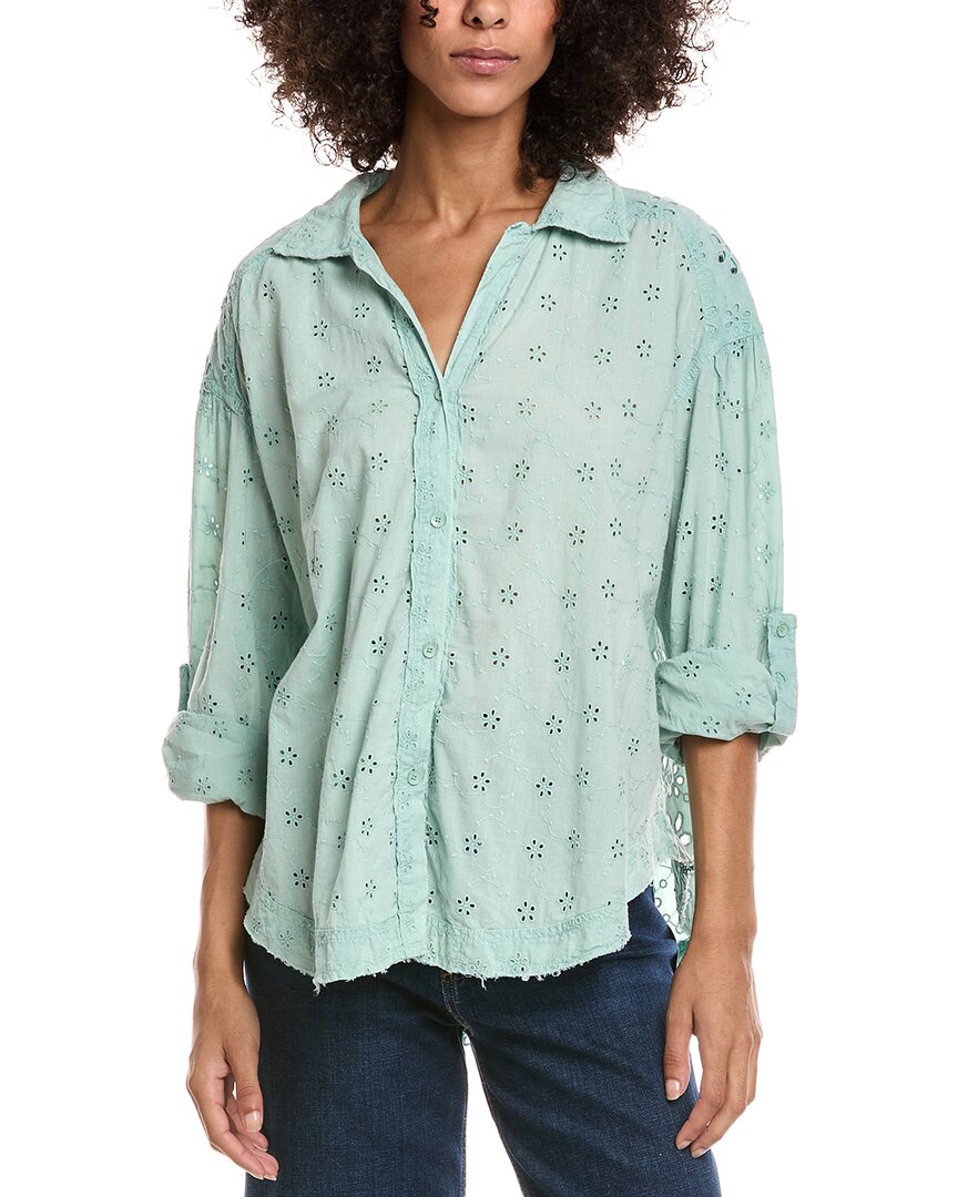 Free People Mae Eyelet Button-up Shirt In Green