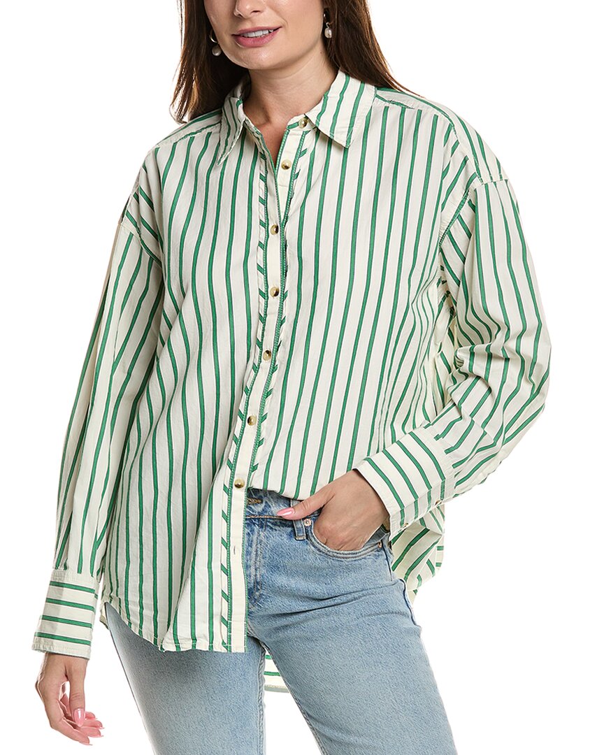 Free People Varsity Vibes Stripe Oversize Cotton Button-up Shirt In Multi