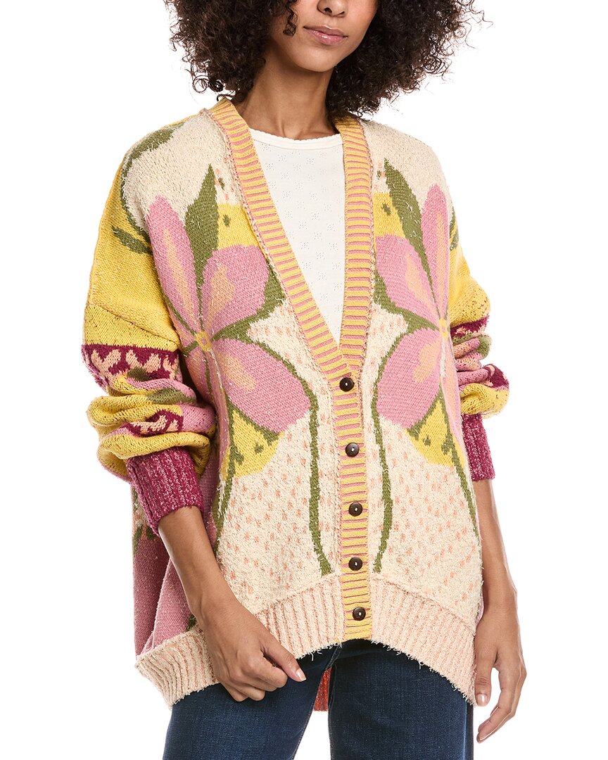 Free People Bali Tropical Garden Cotton Blend Cardigan In Neutral