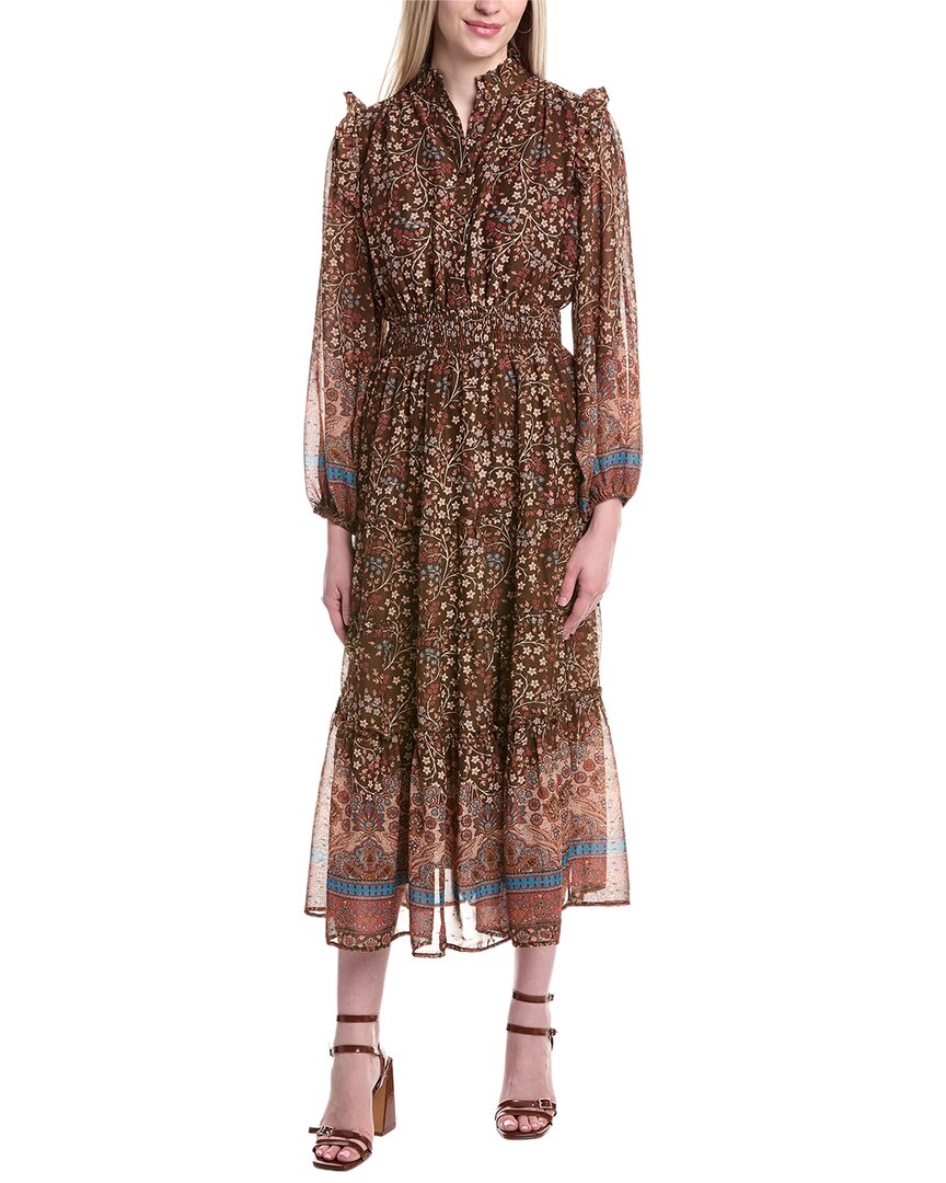 Fate Print Midi Dress In Brown