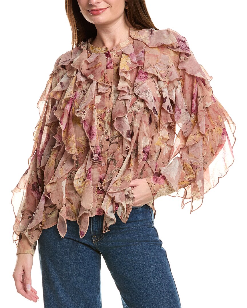 Fate Chiffon Cascading Ruffle Shirt In Brown