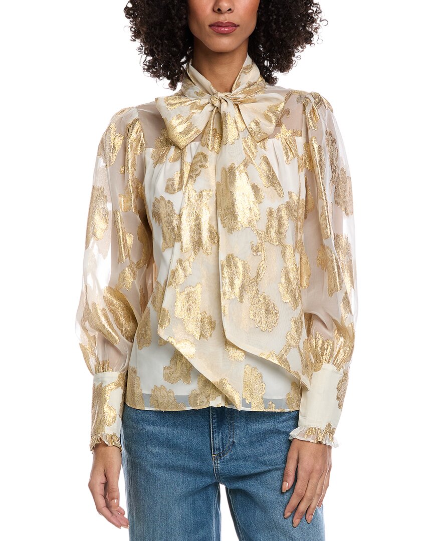 Fate Metallic Fil Coupe Chiffon Blouse In Brown