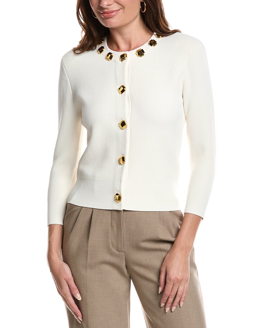 St John St. John Pique Knit Sweater In White