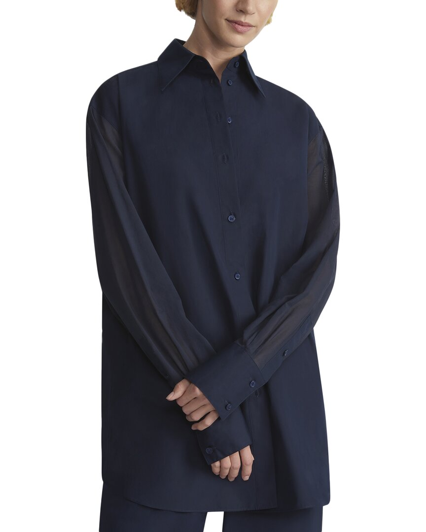 Lafayette 148 New York Sheer Sleeve Oversized Shirt In Black