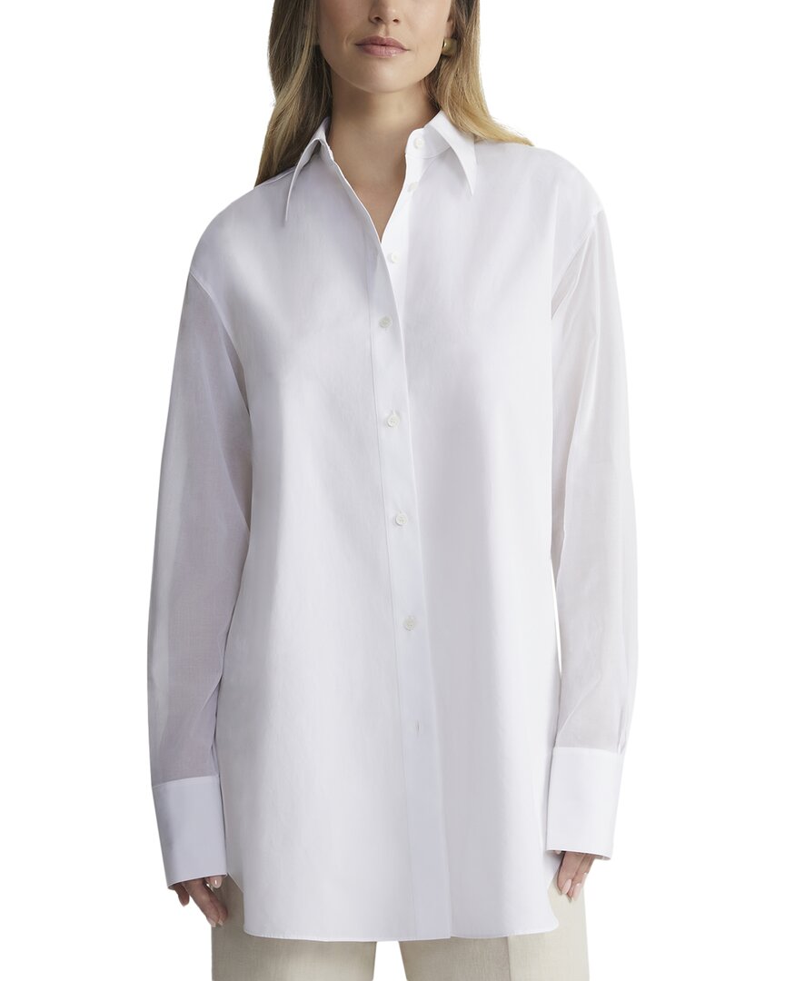 Lafayette 148 New York Sheer Sleeve Oversized Shirt In White