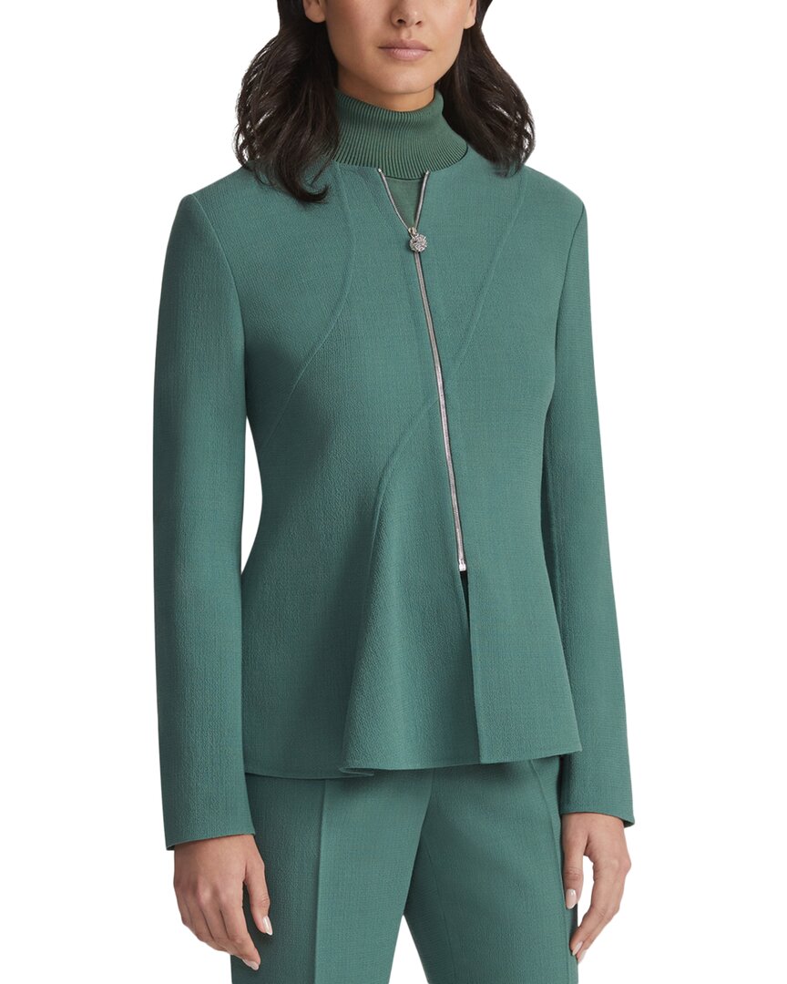 Lafayette 148 New York Collarless Flounced Hem Jacket In Green