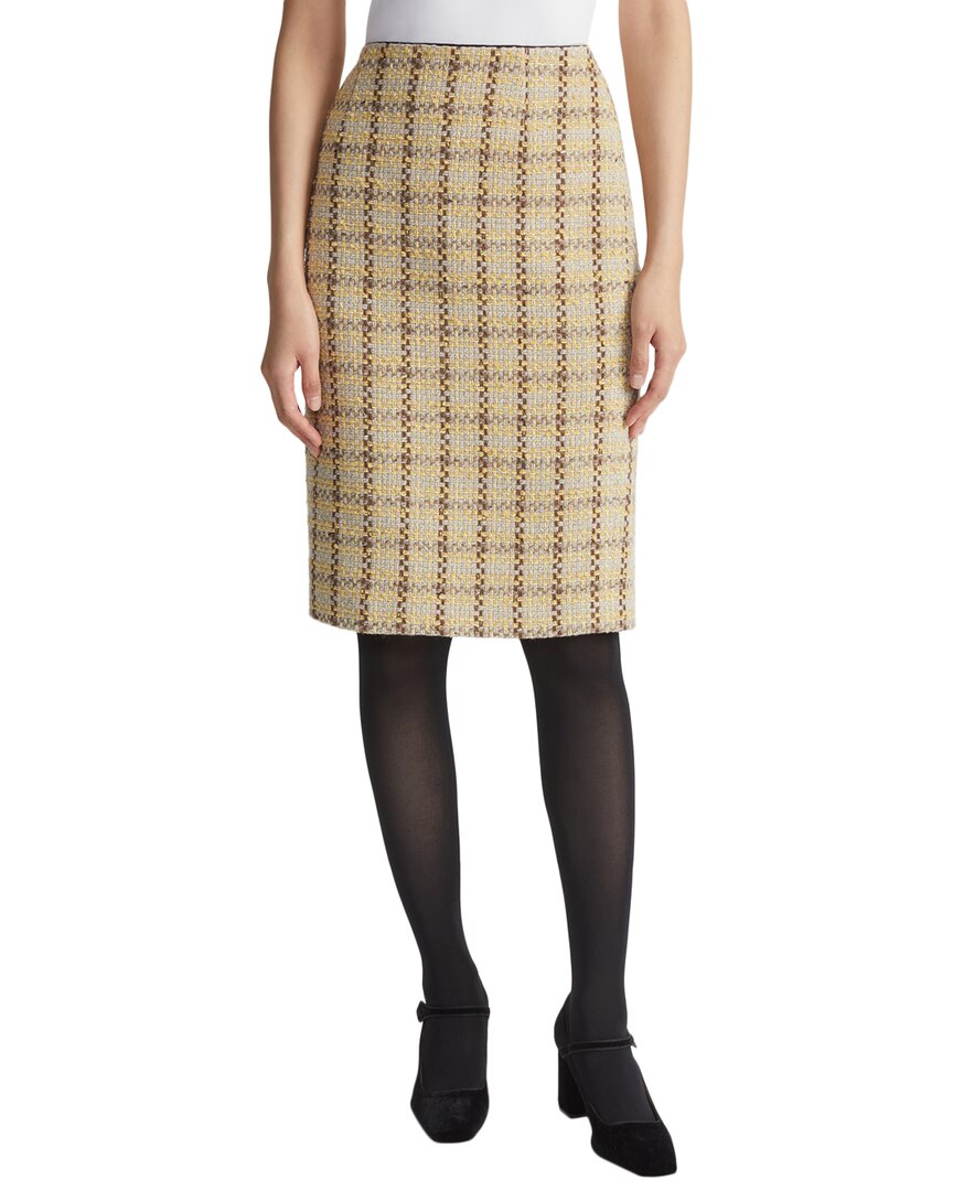 Lafayette 148 New York Plaid Tweed Pencil Skirt In Yellow