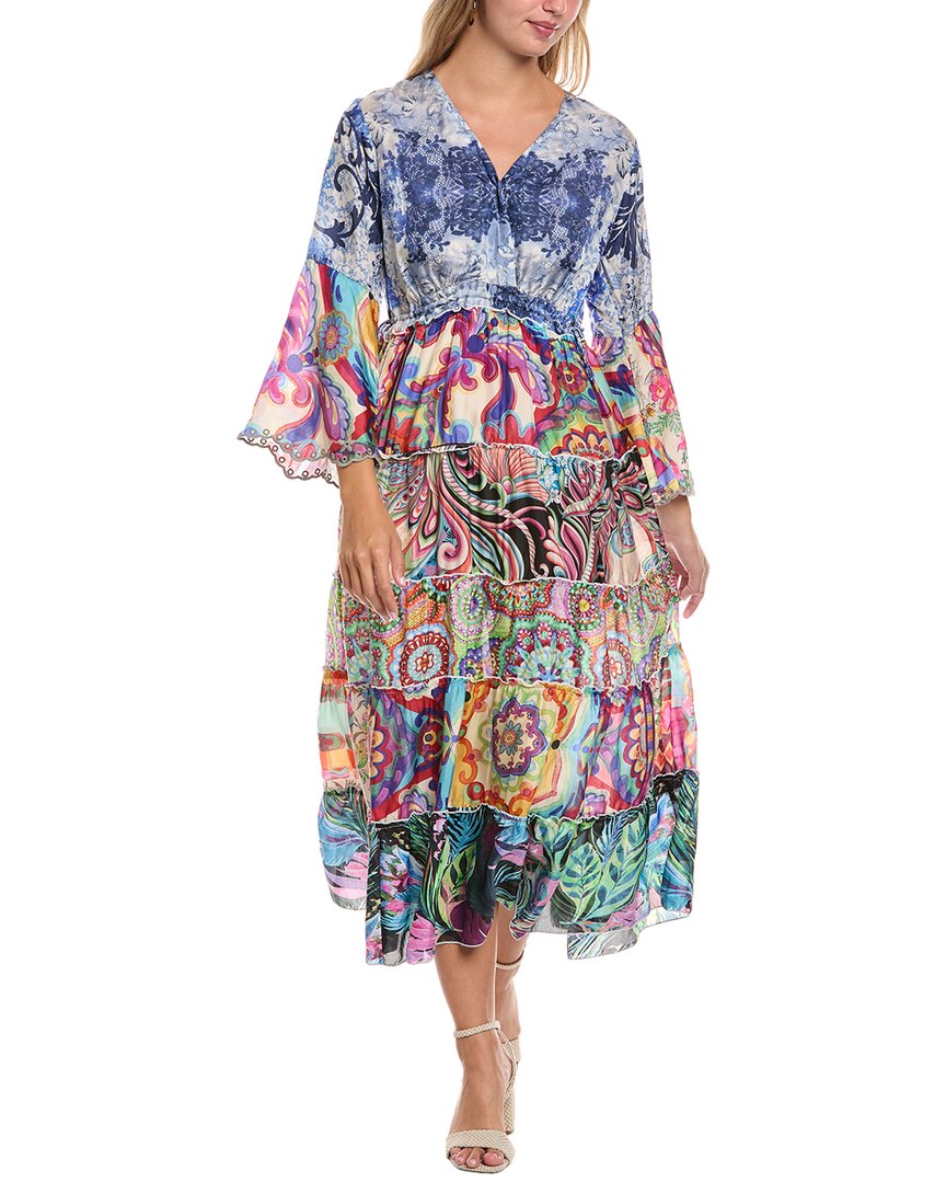 Johnny Was Dibble Tiered Midi Dress In Blue