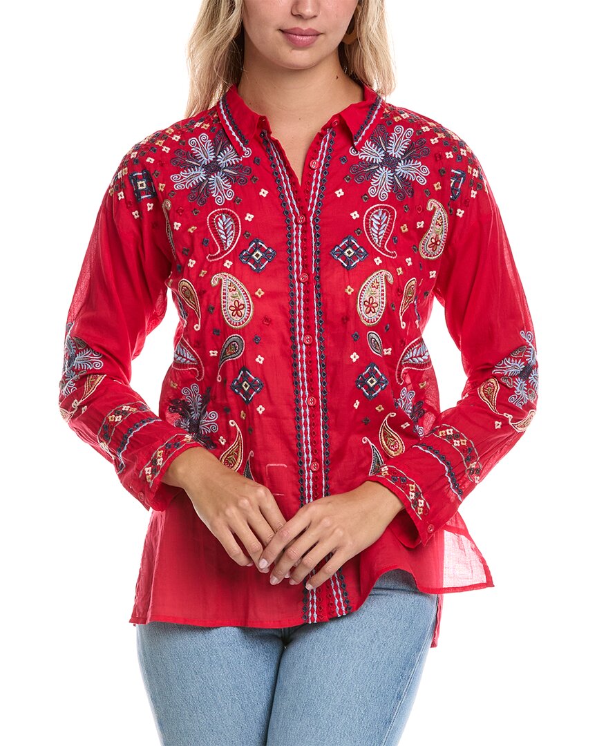 Johnny Was Slim Audrey Embroidered Shirt In Red